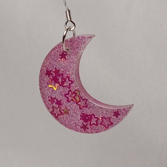 Pink Starry Moon Earrings - Picture 3 of 6